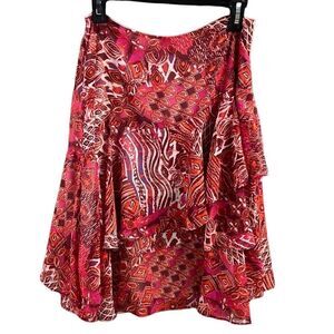 Nue Options Layered Asymmetrical Skirt, Size Small, MultiColor Reds,Pinks